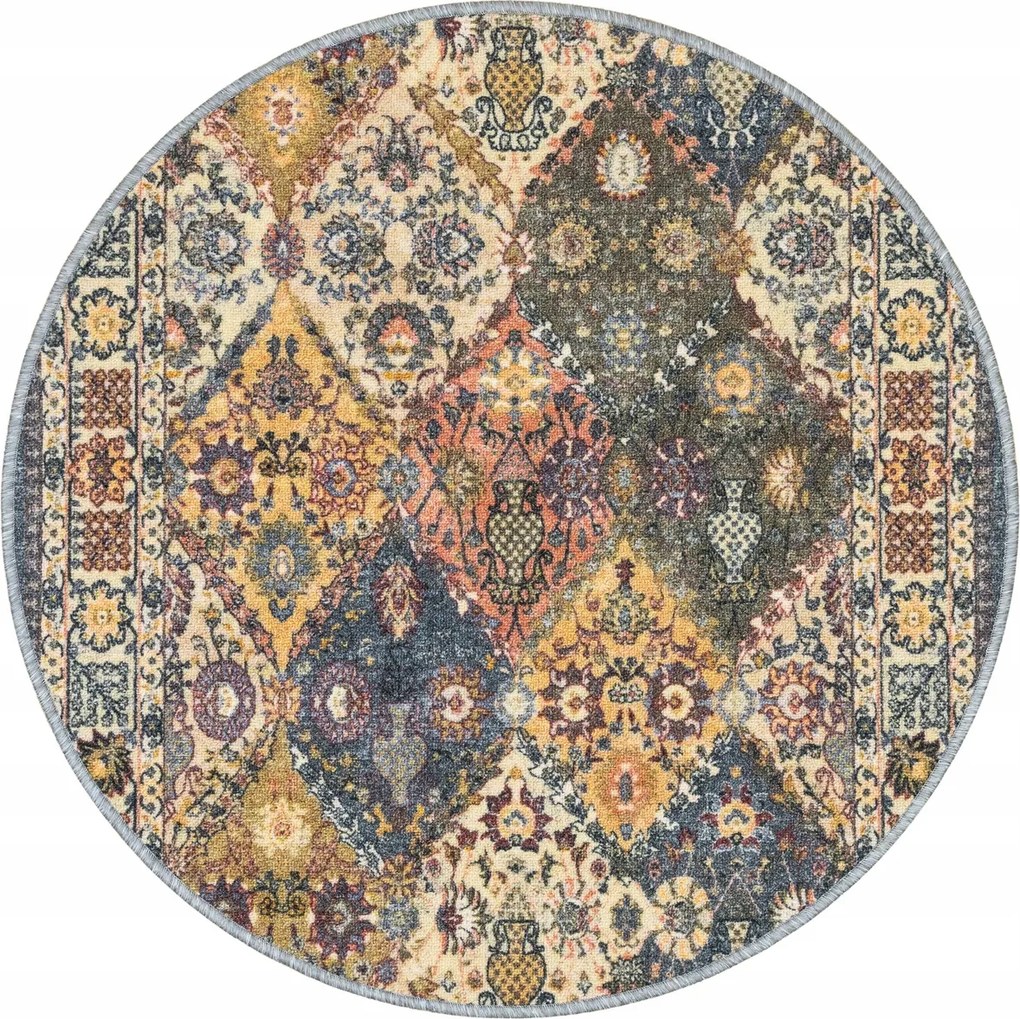 Kerek Szőnyeg Gumírozott Rombusz Dísz Vintage Modern Classic átm. 80 cm