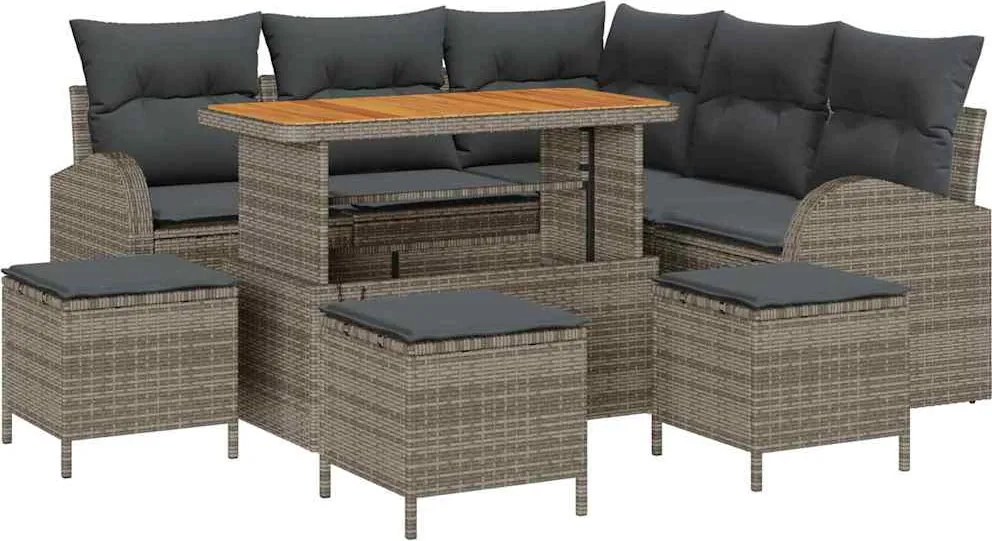 vidaXL Kerti Kanapé Szett párnával tárolóval párnával 9 pcs Szürke