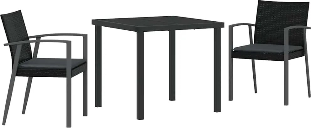 vidaXL Kert étkező szett 3 pcs Fekete és Szürke PE Rattan