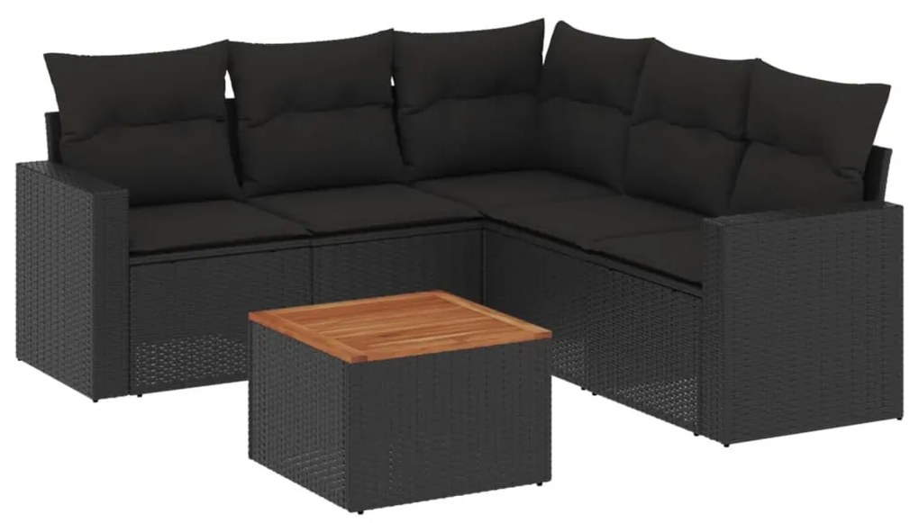 6 részes fekete polyrattan kerti ülőgarnitúra párnákkal