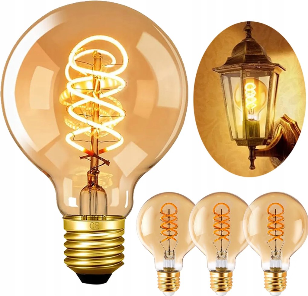 3db Led izzó E27 Filament 4W Edison Dekoratív G80