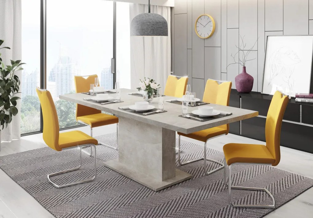 Masă de sufragerie extensibilă in culoarea betonului. 160-200x90 cm. GIANT