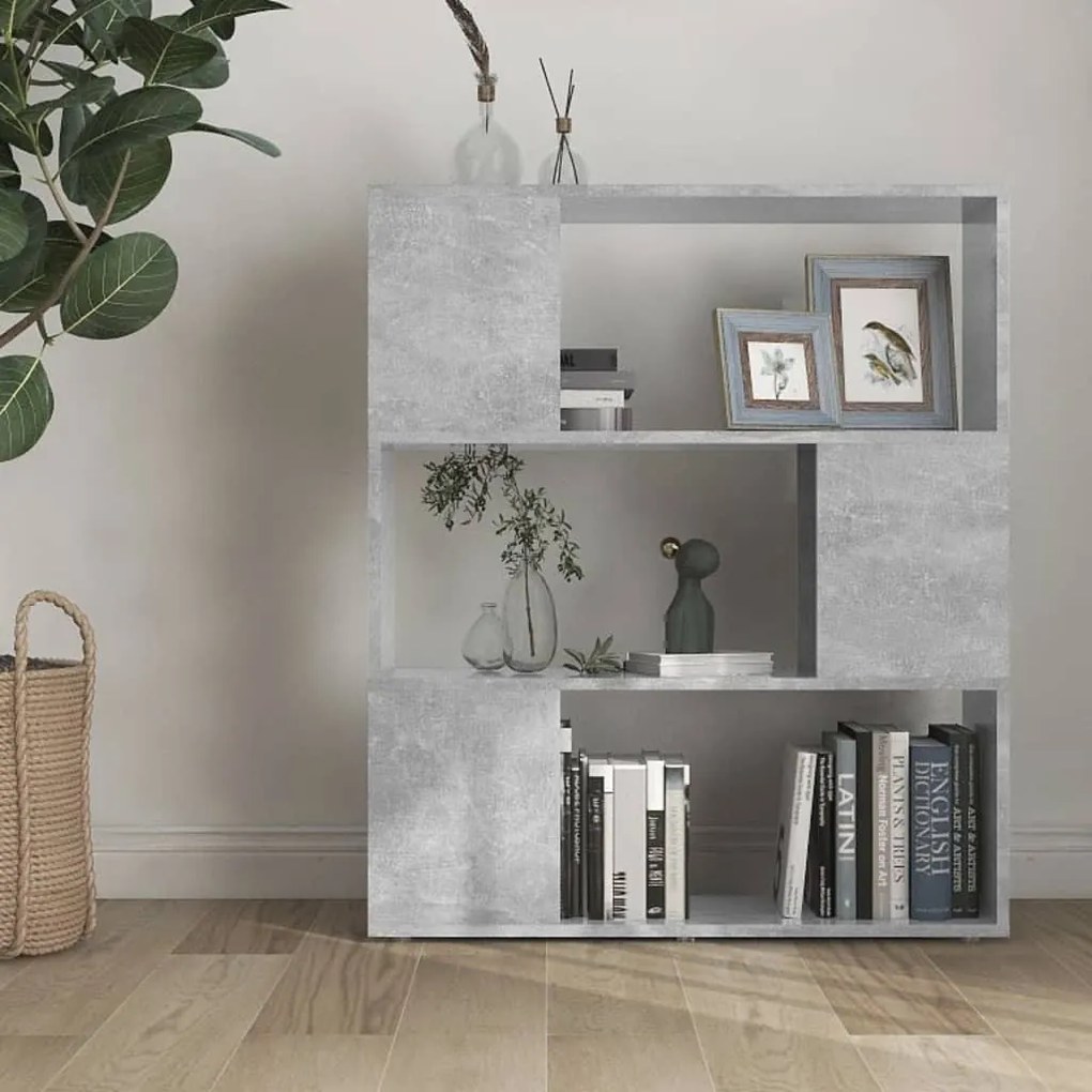betonszürke szerelt fa térelválasztó könyvszekrény 80x24x94 cm