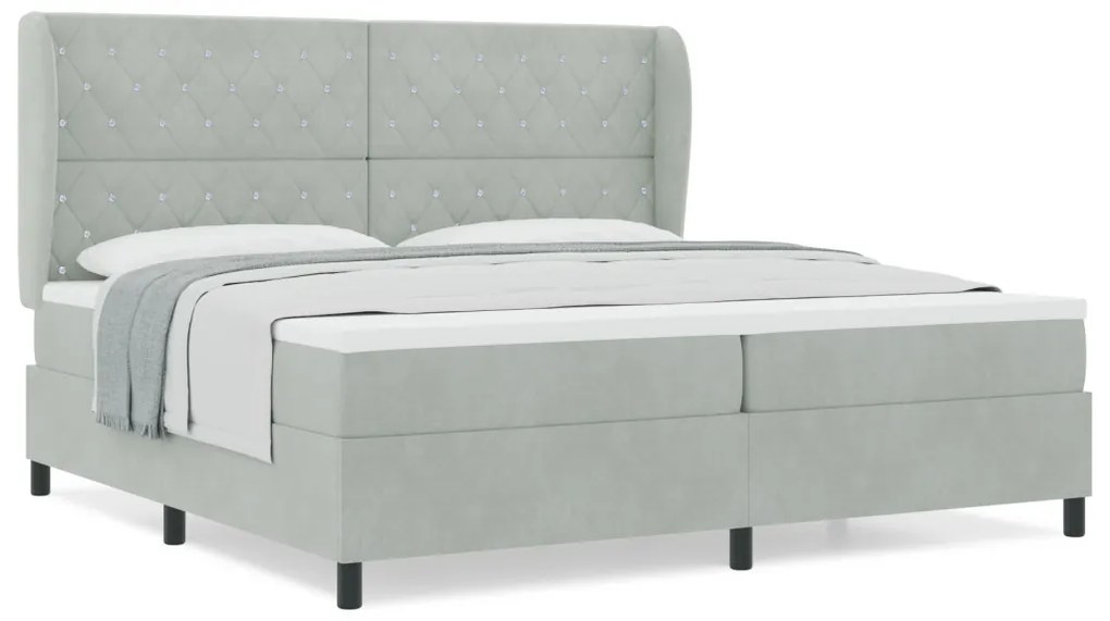 vidaXL Boxrugós ágy matracmal Világosszürke 200 x 200 cm Poliészter