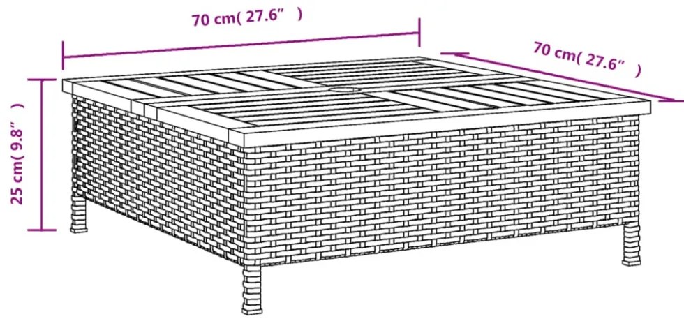 bézs polyrattan és akácfa kerti asztal 70 x 70 x 25 cm