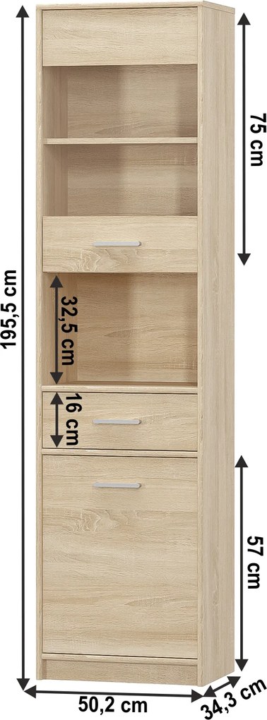 Vitrines szekrény 1D1W1S, sonoma tölgyfa, TEYO