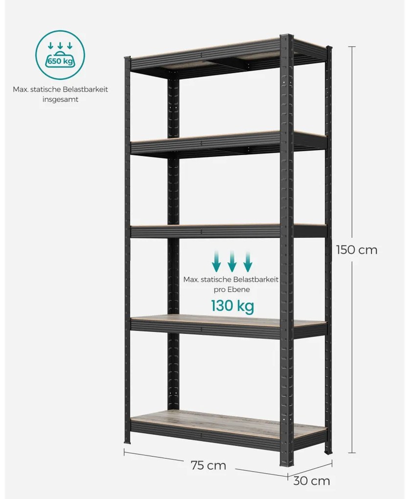 Polcos állvány, salgópolc, 130kg polconkénti teherbírással, szürkés barna polcokkal