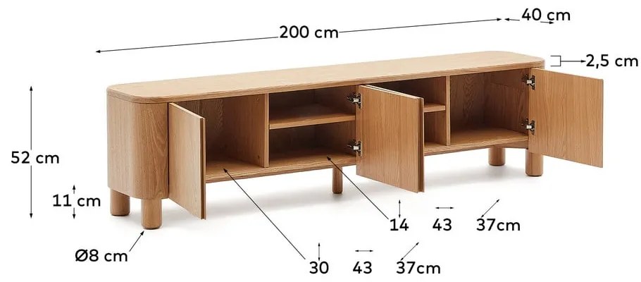 Natúr színű TV-állvány kőrisfa dekorral 200x52x40 cm Salaya – Kave Home