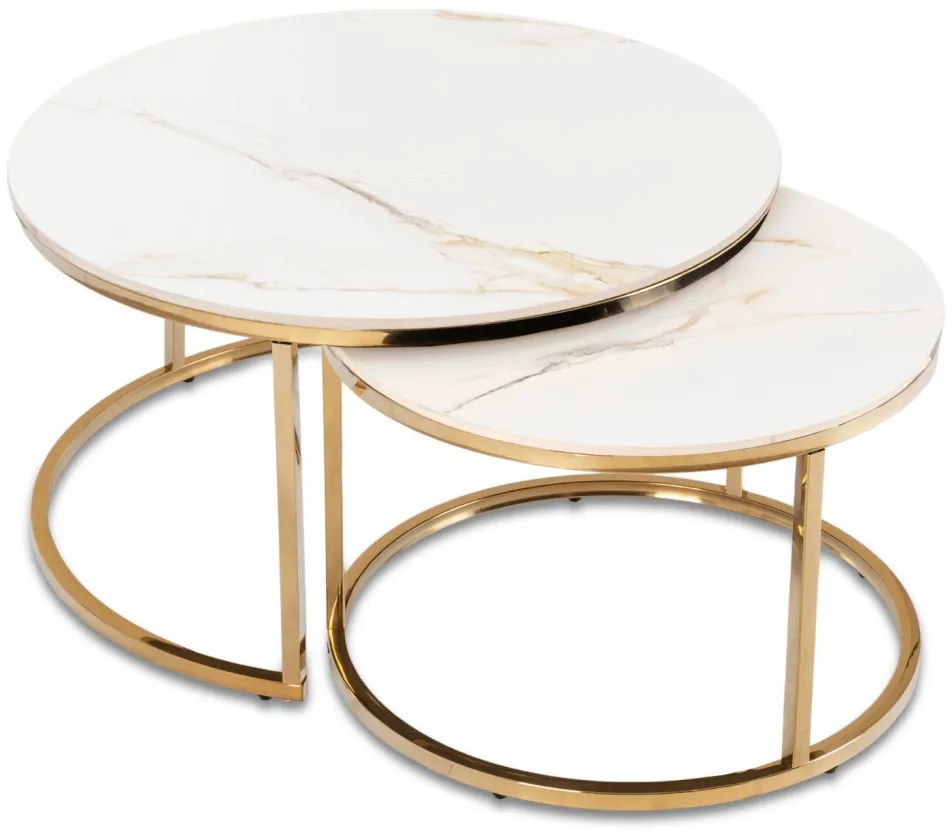 Zestaw Stolików MILANO Biały márvány/Arany