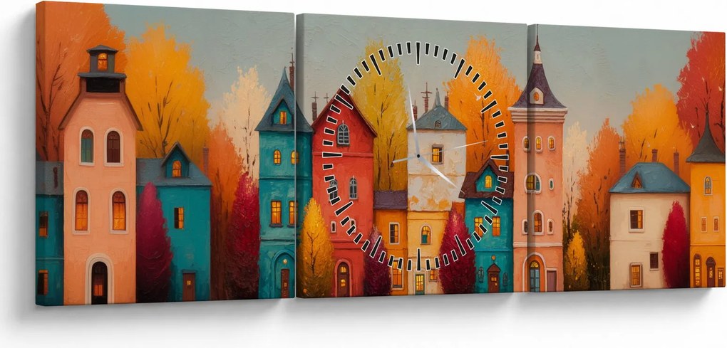 Kép - Őszi falu (órával) (90x30 cm)