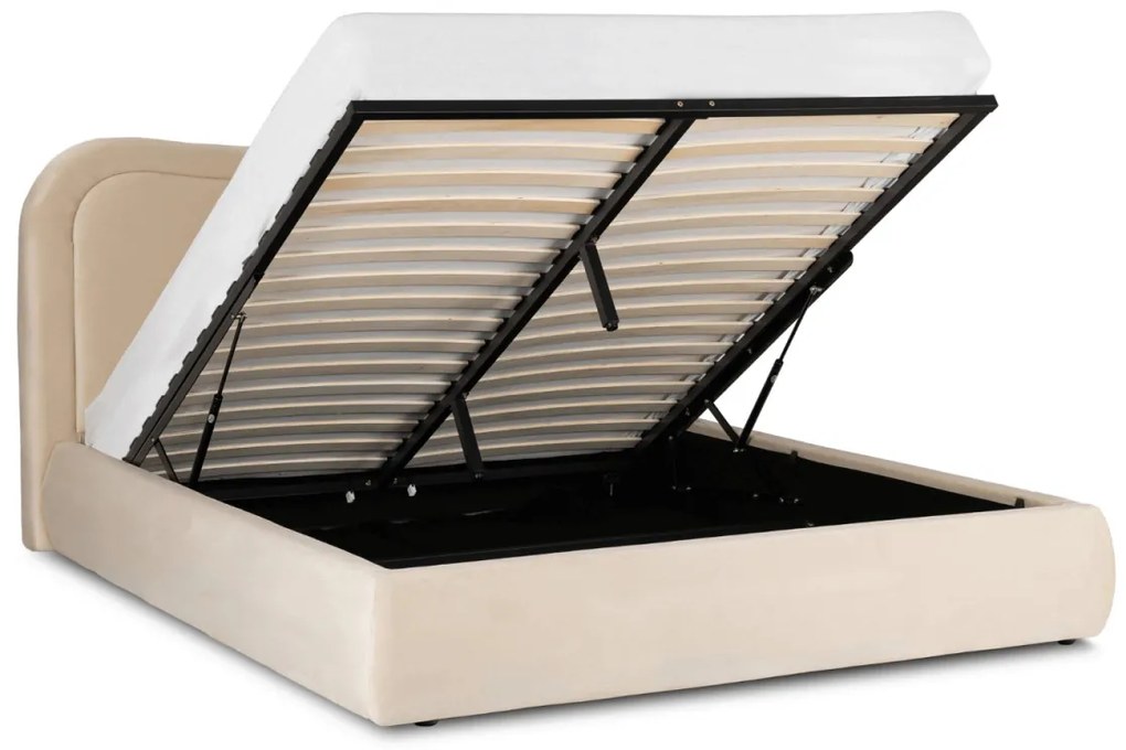 Bézs Bársony Franciaágy Ágyneműtartóval. 160x200 HAGA