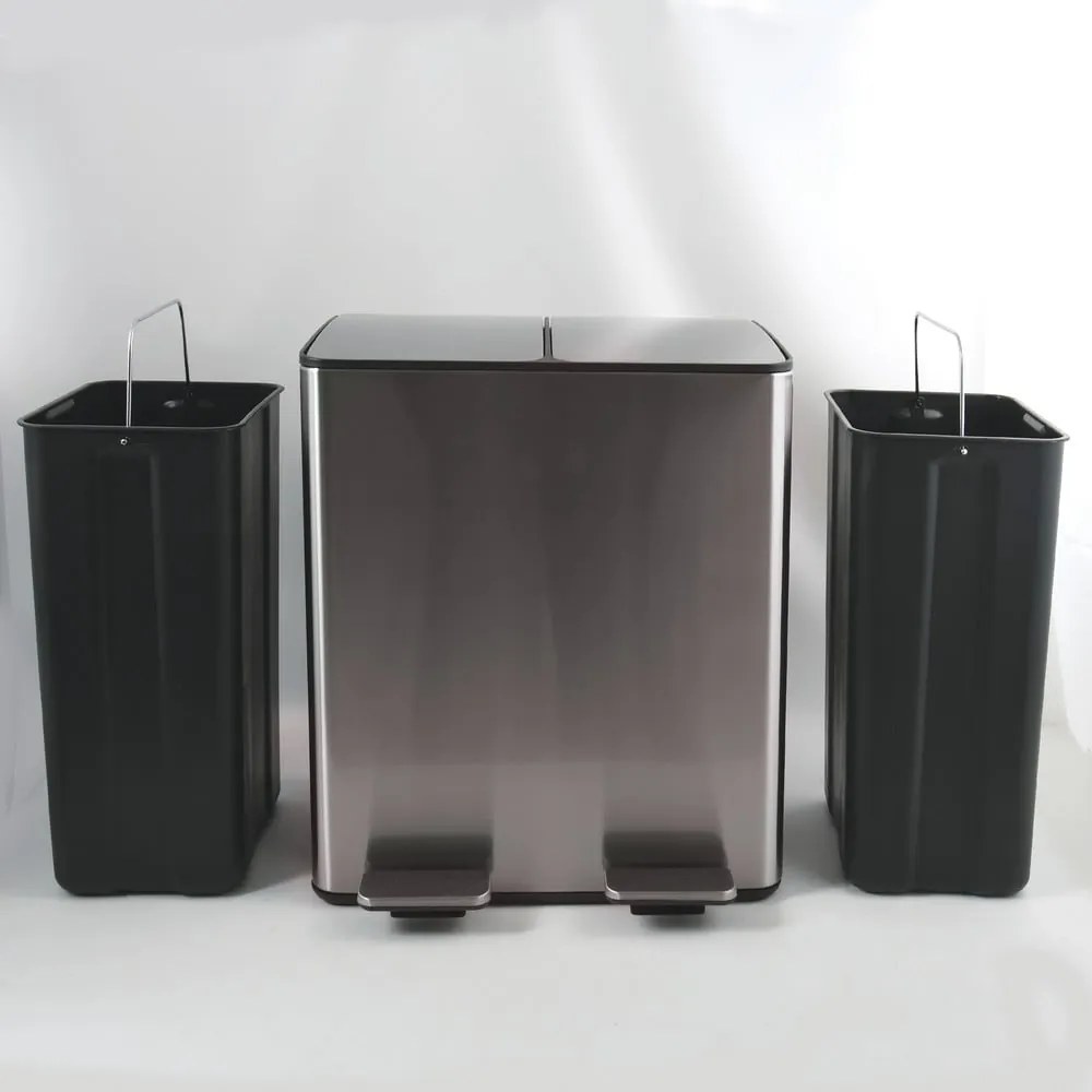 Matt ezüstszínű acél szelektív pedálos szemetes 2x20 l Aliya – Spirella