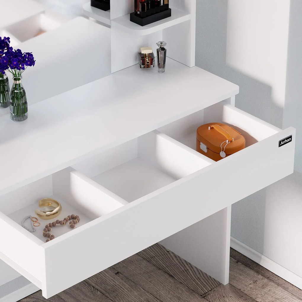 LUCIA fésülködőasztal világítással, 108x40x140cm, fehér Jurhan
