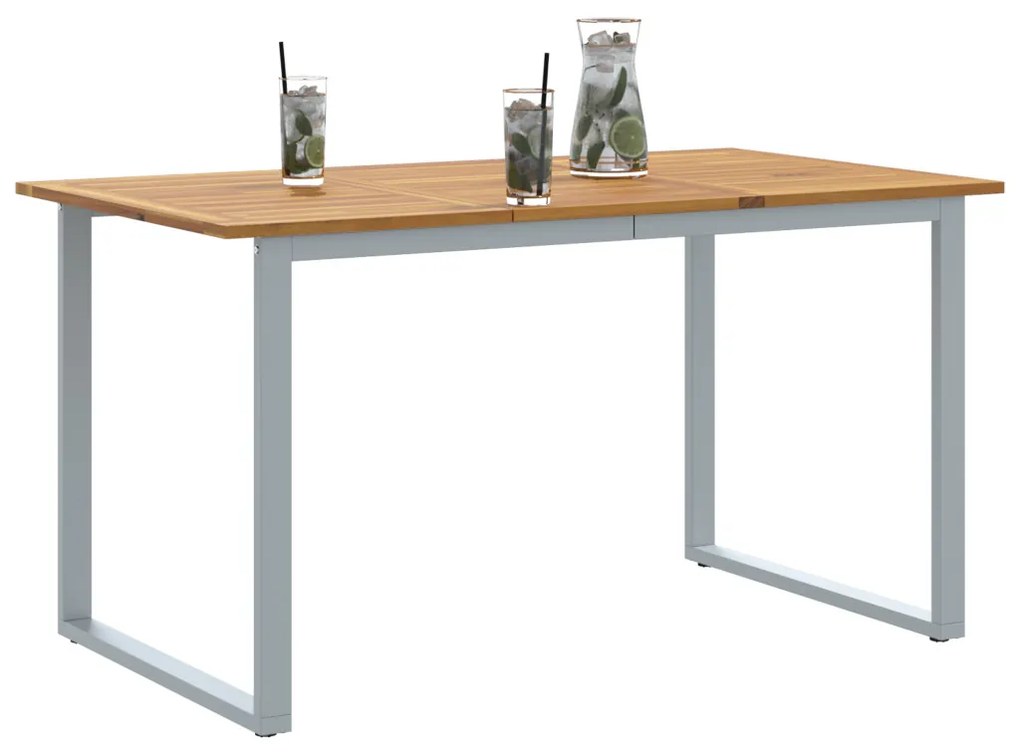 Kültéri Étkező Asztal Szürke 140x80x75 cm Acél és Tömör Akácfa