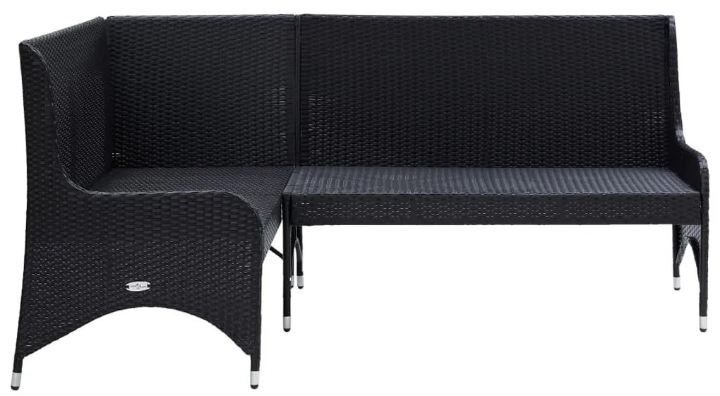 2 db fekete polyrattan kerti sarokkanapé
