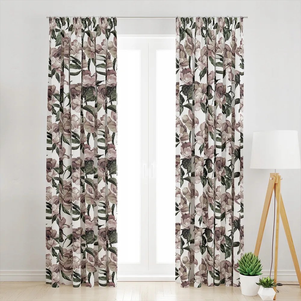 Szalagfüggöny Nagy Barna Virágokkal 145 cm széles x 220 cm magas