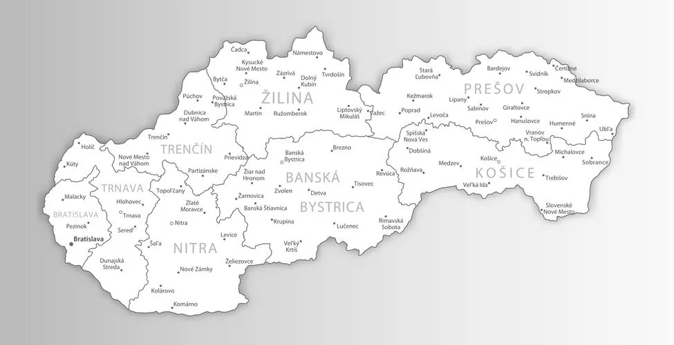 Obraz na korku čiernobiela mapa Slovenska