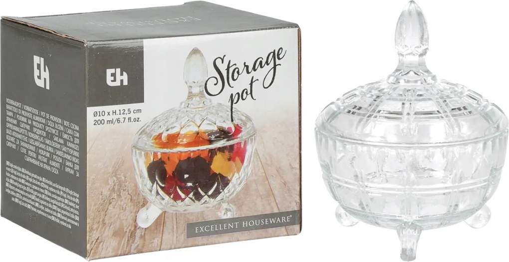 Üveg bombonierka a lábon fedéllel200ml Dekoratív tálka