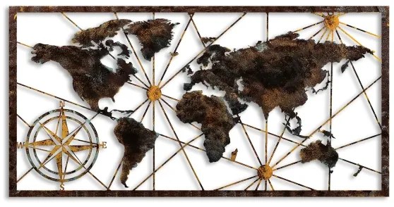 Fali dekoráció 120x60 cm világtérkép fém