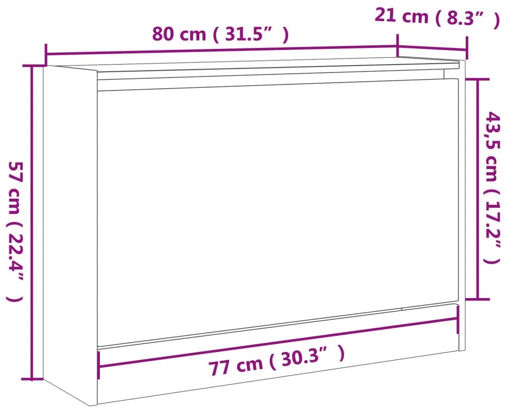 füstös tölgy színű szerelt fa cipőszekrény 80 x 21 x 57 cm