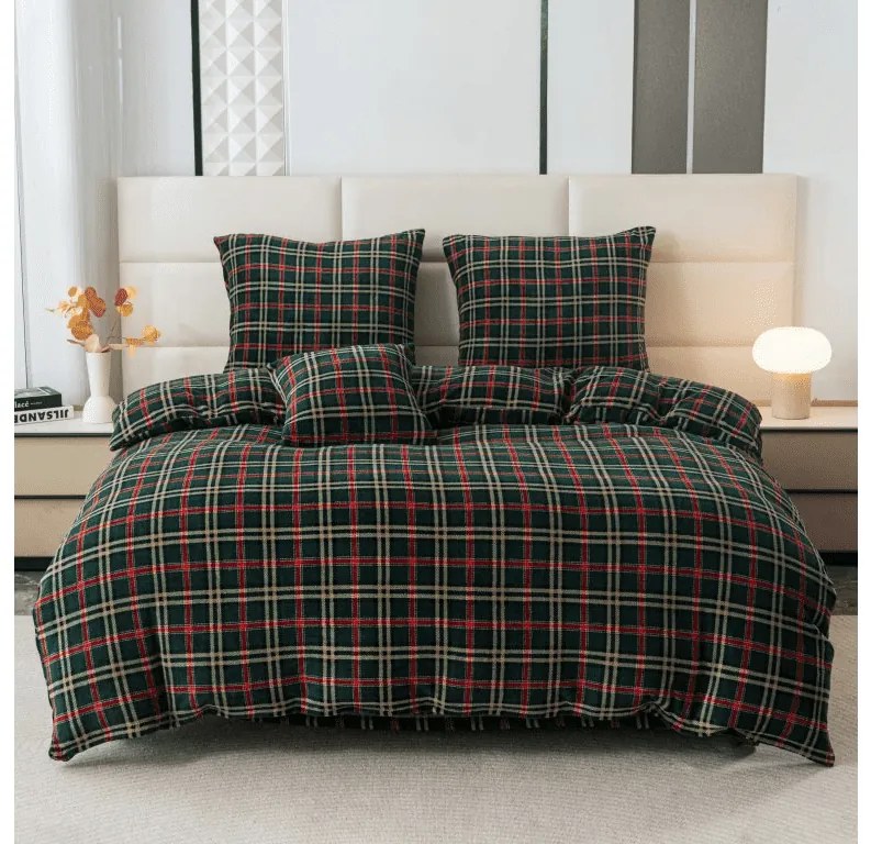 2 db Mikroplüss ágyneműhuzat szett GLENMOORE zöld + mikroplüss lepedő SOFT 180x200 cm fehér, franciaágyra