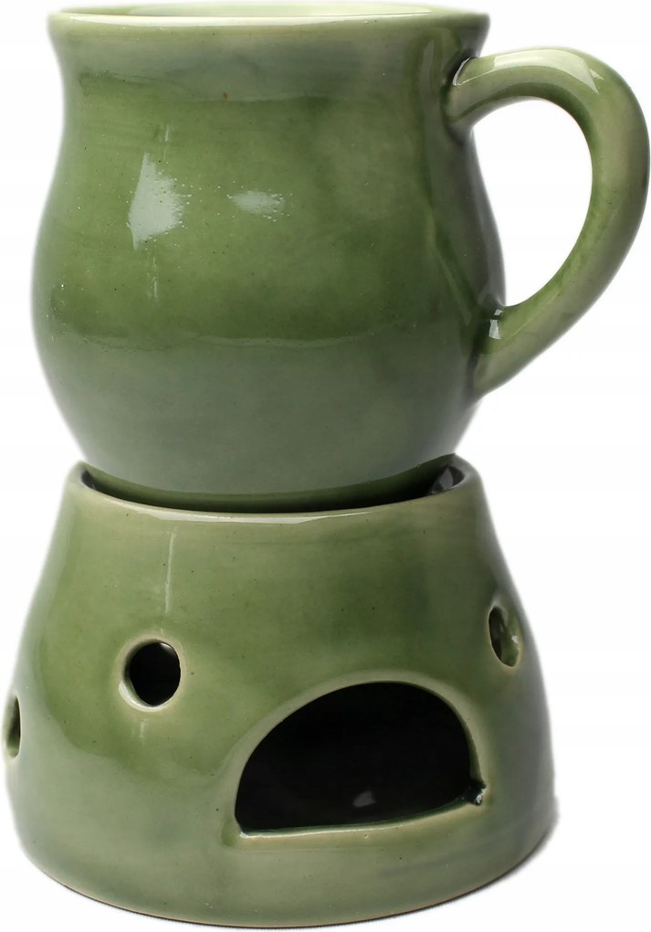 Kerámia bögre 0,2l melegítővel zöld fényes