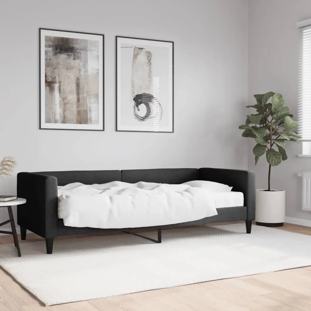 fekete szövet kanapéágy matraccal 80 x 200 cm
