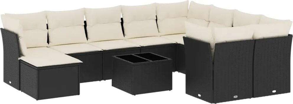 vidaXL 11 részes fekete polyrattan kerti ülőgarnitúra párnákkal