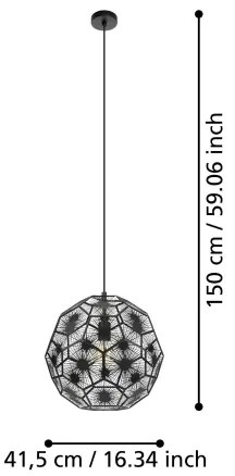 Eglo 39618 - Csillár zsinóron SKOURA 1xE27/60W/230V 41 cm fekete