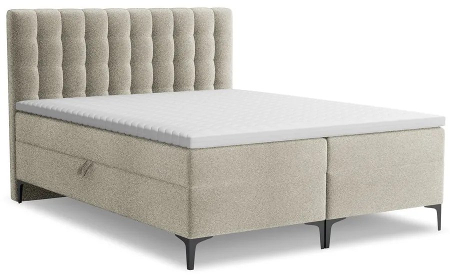 Szürkésbarna ágyneműtartós boxspring ágy 160x200 cm Puhala – Makamii