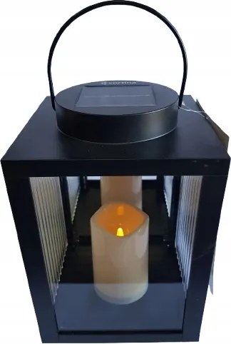 Mécses Üveg Lampion Modern LED-es napelemes kápolna fekete masszív 36CM