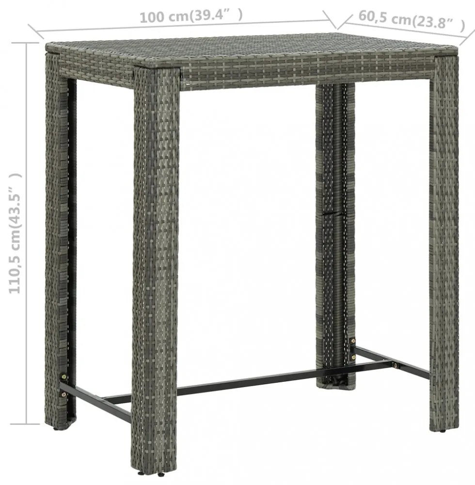 szürke polyrattan kerti bárasztal 100 x 60,5 x 110,5 cm