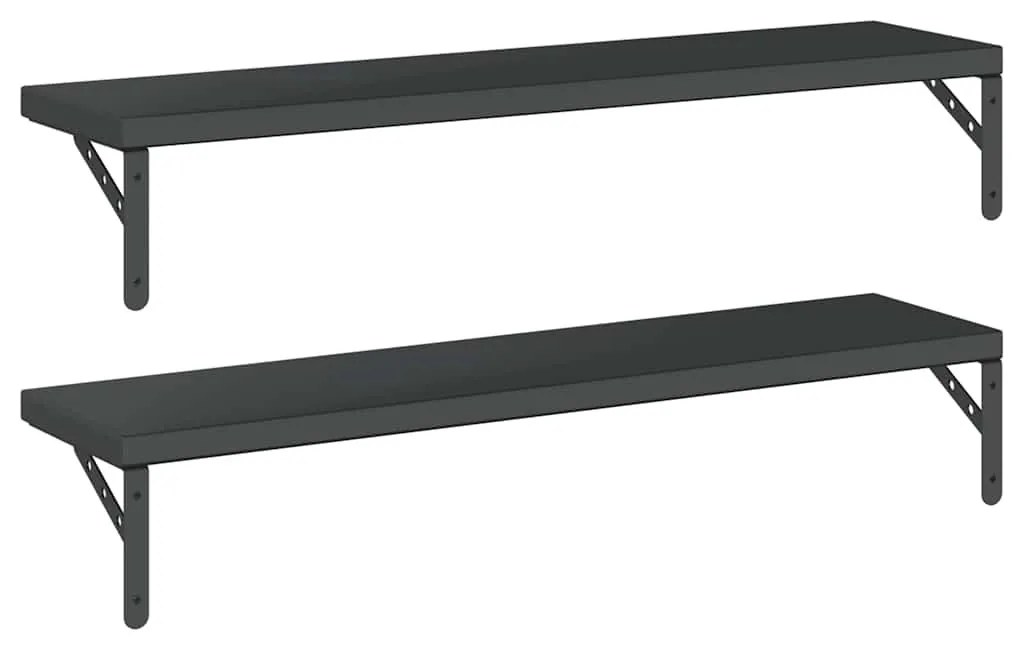 2 db fekete rozsdamentes acél fali polc 100 x 23,5 cm