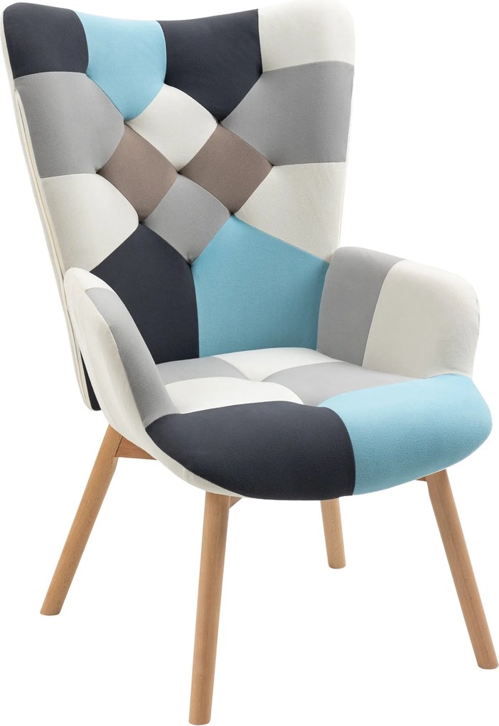 HOMCOM Karosszék Kockás Bársonyos Borítással és Fa Lábakkal, 66x76x98cm, Többszínű | Aosom