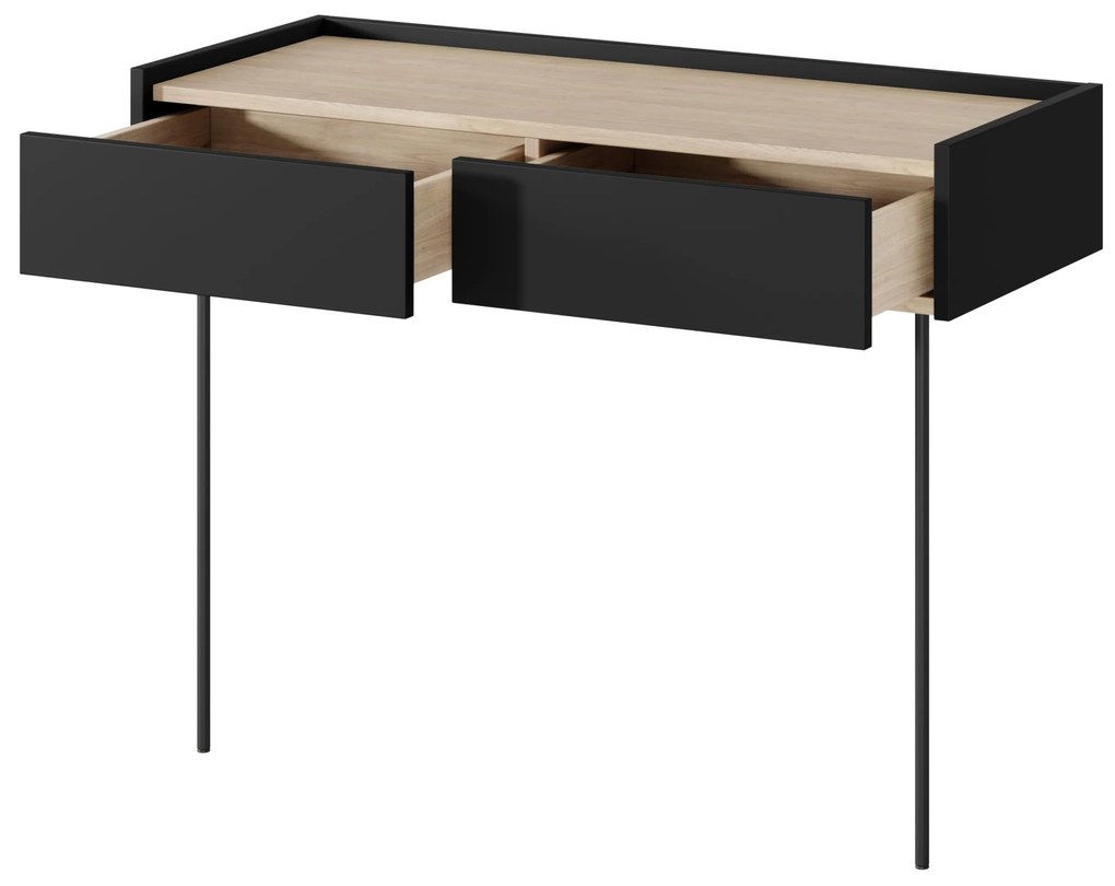 Desin fésülködőasztal 100 cm fiókokkal és fém lábakkal - matt fekete / nagano tölgy