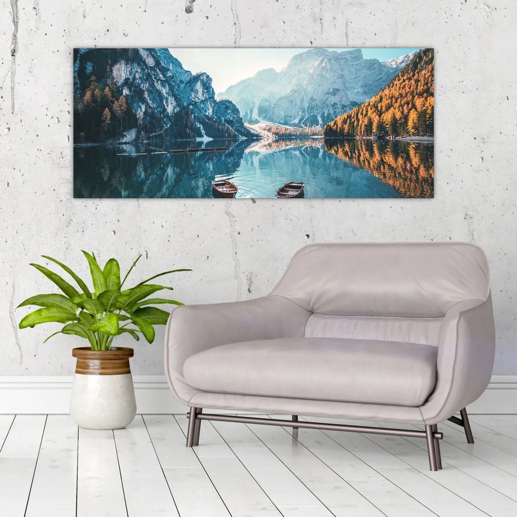 Kép - Csónakok a Braies-tónál (120x50 cm)