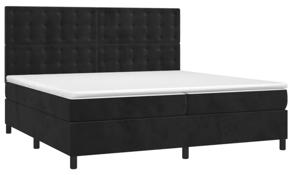 fekete bársony rugós és LED-es ágy matraccal 200x200 cm