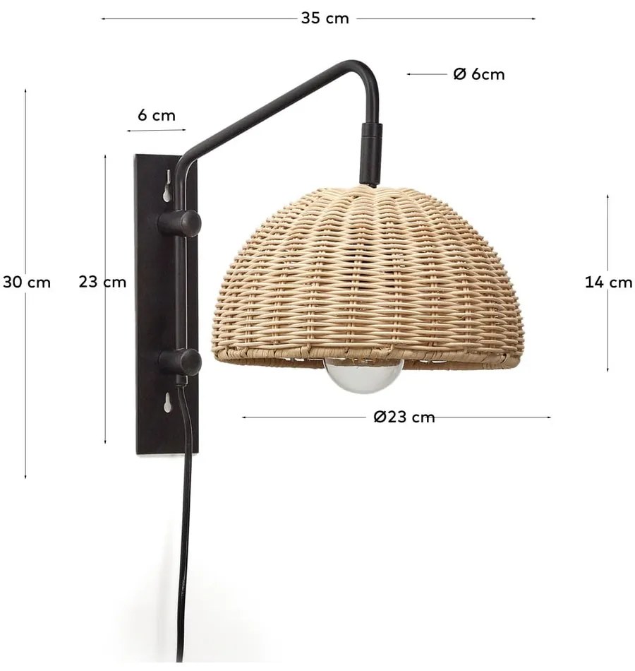Fekete-natúr színű fali lámpa ø 23 cm Damila – Kave Home