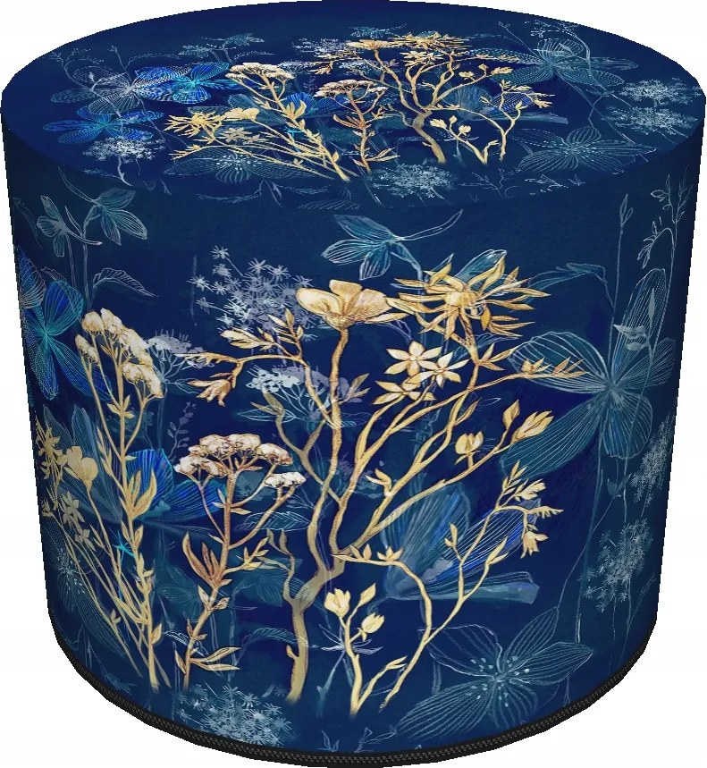 Velúr puff, Bertoni, Midnight nyomtatású kerek dekoratív puff a nappaliba