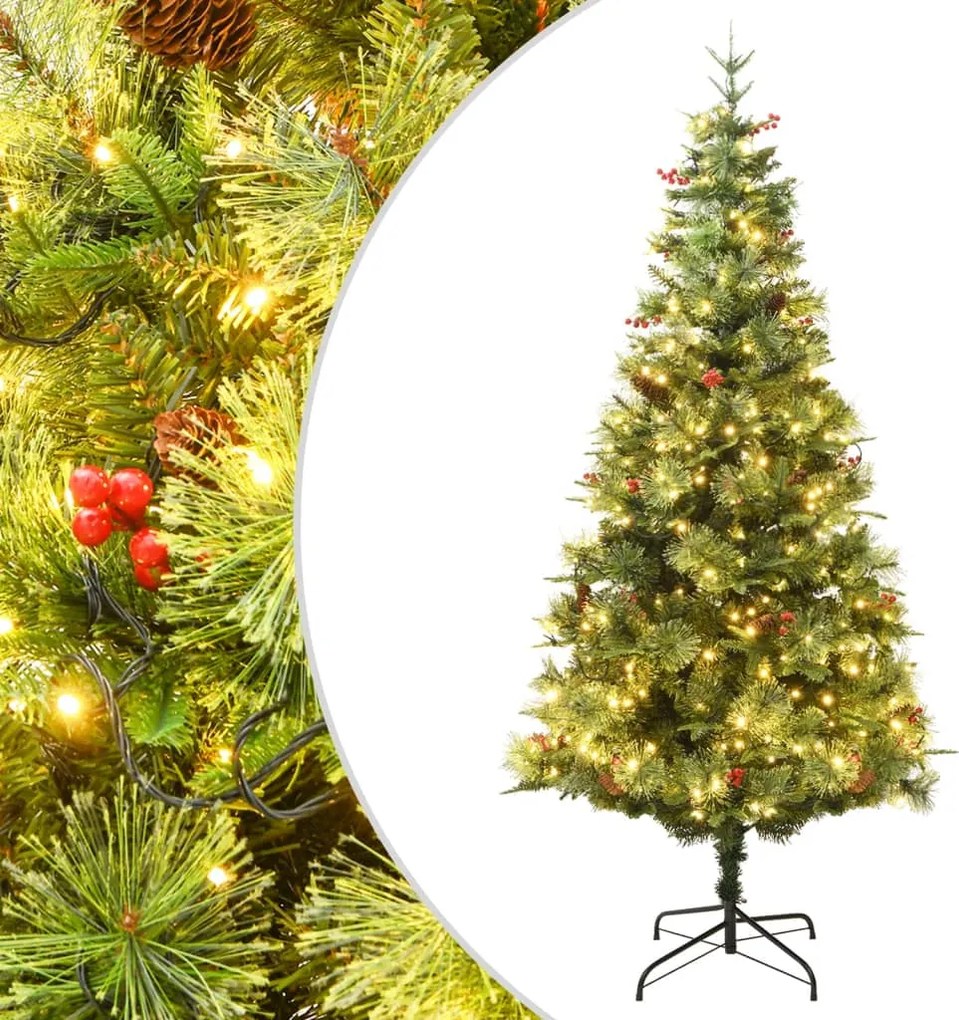 vidaXL zöld PVC és PE megvilágított karácsonyfa fenyőtobozzal 120 cm