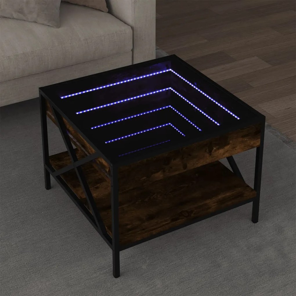 Füstös tölgy végtelen hatású LED-es dohányzóasztal 50x50x38 cm