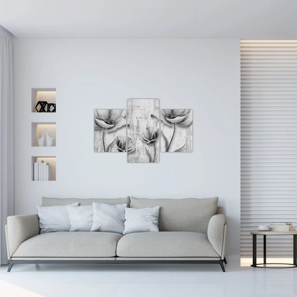 Kép - Fekete-fehér virágok a háttérben (90x60 cm)