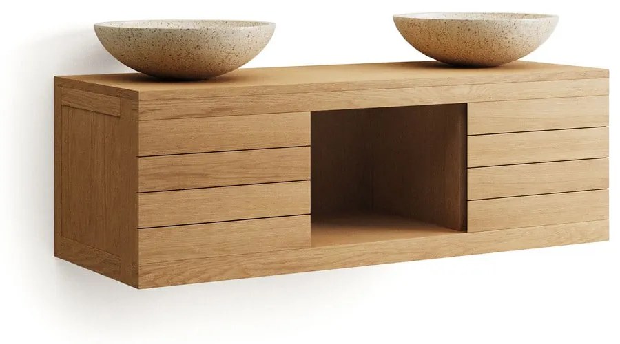 Natúr színű alacsony fali teakfa mosdó alatti szekrény 120x40 cm Yenit – Kave Home