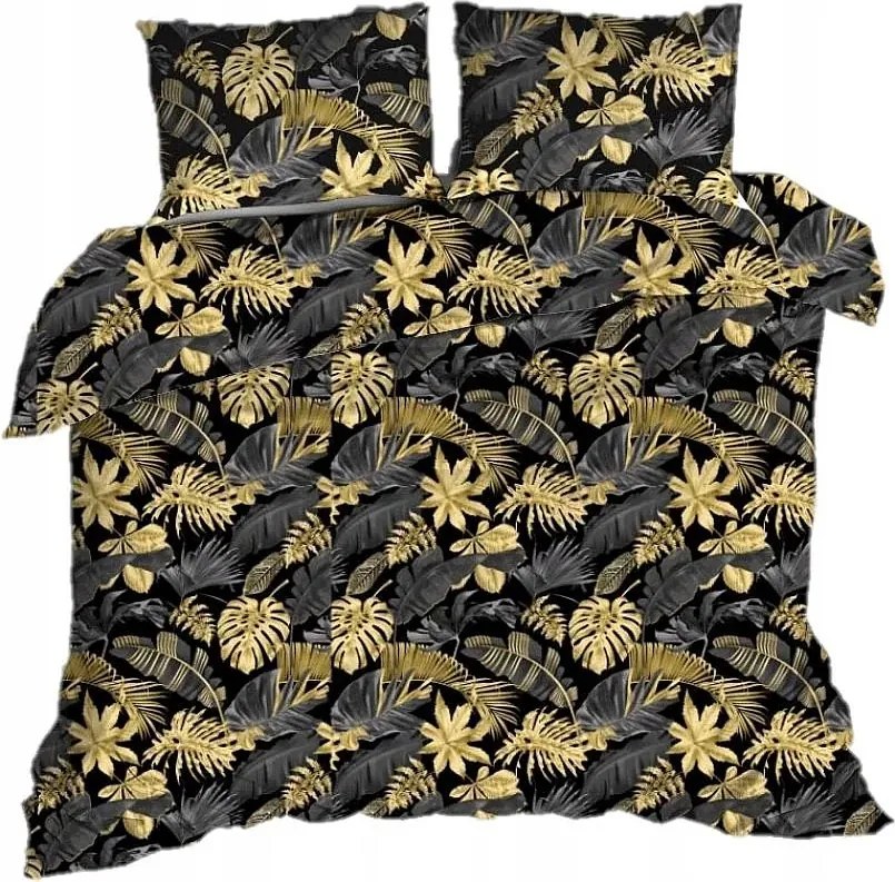 Fekete-arany Ágyneműhuzat Glamour Floral Levelek 160x200