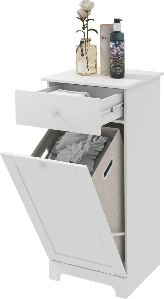 HOMCOM Fürdőszobai Szekrény Összecsukható Mosószekrénnyel, Tárolószekrény Fiókkal - 40L x 40W x 90.5H cm - Fehér | Aosom