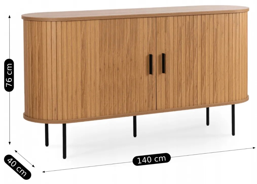 TRISH komód 140 cm, kétajtós, tolóajtós, tölgy