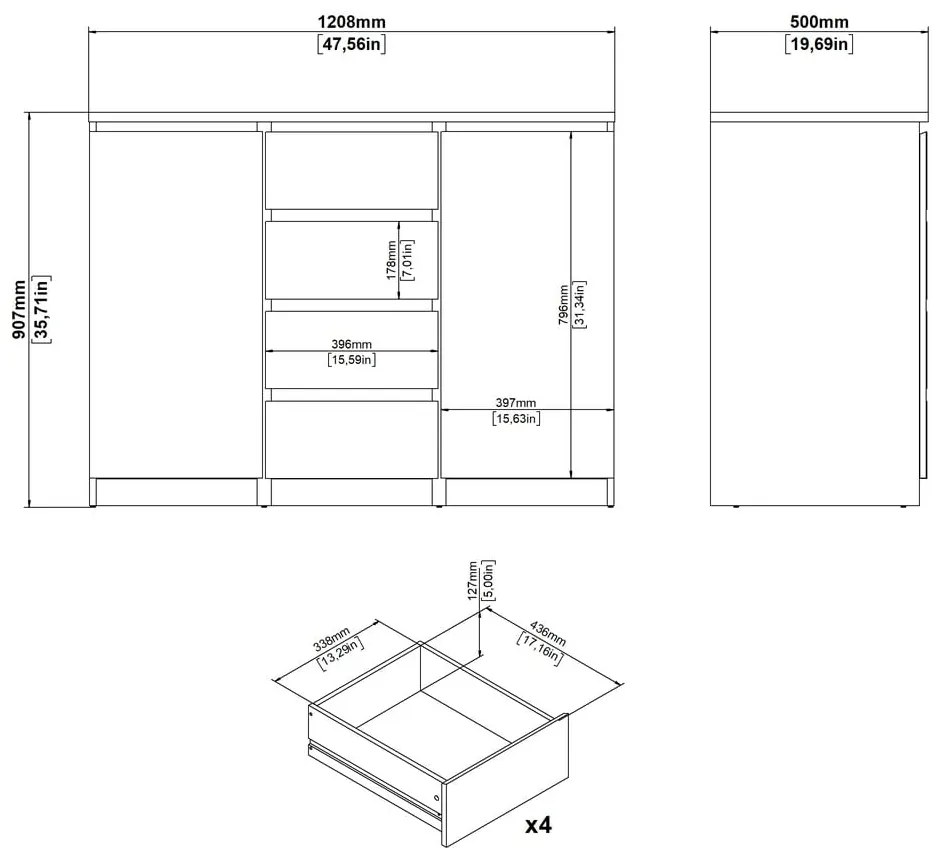Natúr színű komód tölgyfa dekorral 121x91x50 cm Naia – Tvilum