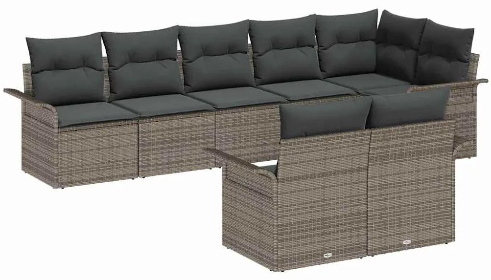 Kerti Kanapé Szett párnával tárolóval 8 pcs Szürke Poli rattan