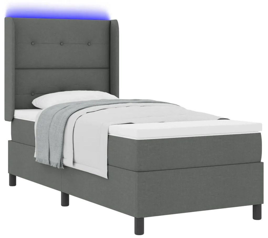 Boxspring Ágy Matrac Külön világítással, Sötétszürke, 90x200 cm Szövet