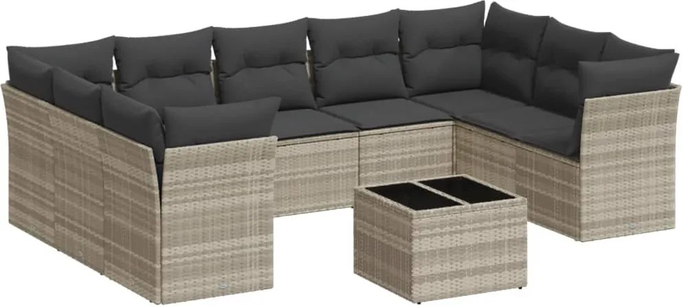 vidaXL 10 részes világosszürke polyrattan kerti ülőgarnitúra párnákkal